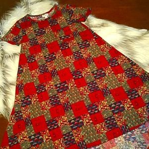 LULAROE CARLY GEOMETRIC PATCHWORK  PRINT DRESS